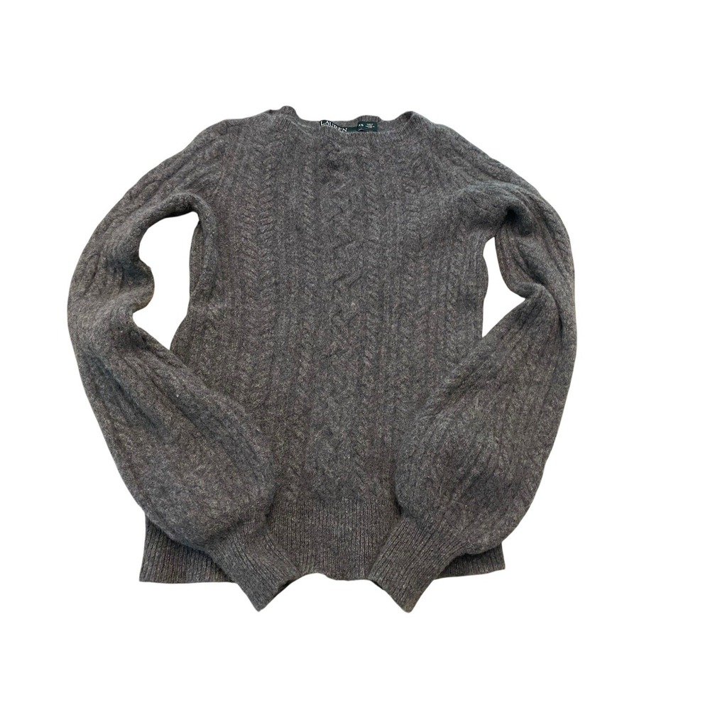 Lauren Ralph Lauren Gray Wool Cashmere Cable Knit Puff Sleeve Sweater XS
